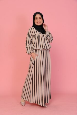 (ADULT) ALYSSA TOP & SKIRT -BROWN STRIPES