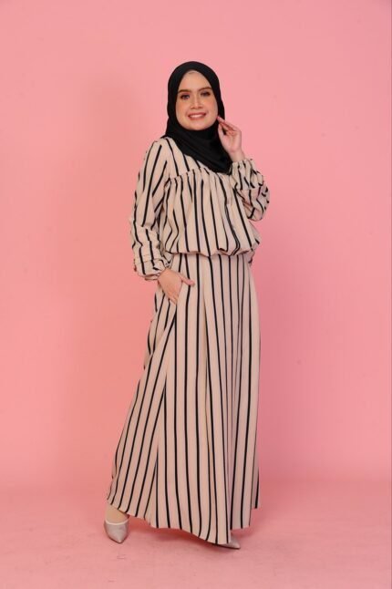(ADULT) ALYSSA TOP & SKIRT -BROWN STRIPES