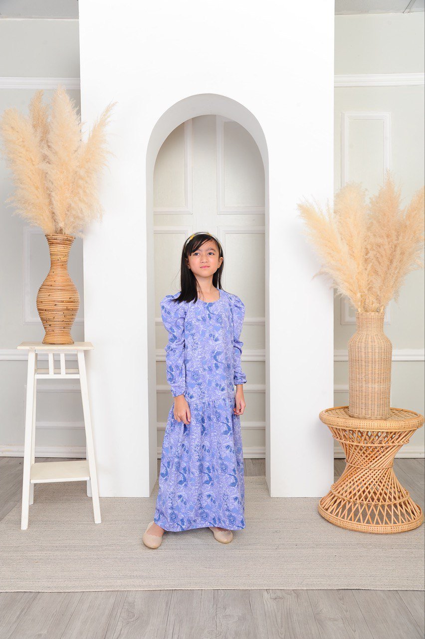 dusty blue kids 2 (KIDS) IRIS DRESS -DUSTY BLUE - Image 1