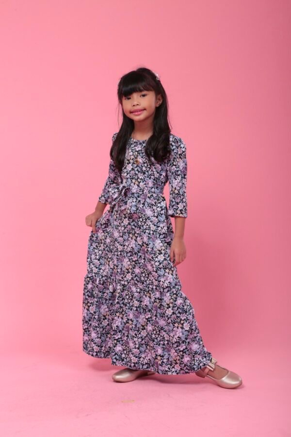 (KIDS) ELISA DRESS -BLACK/PURPLE FLORAL