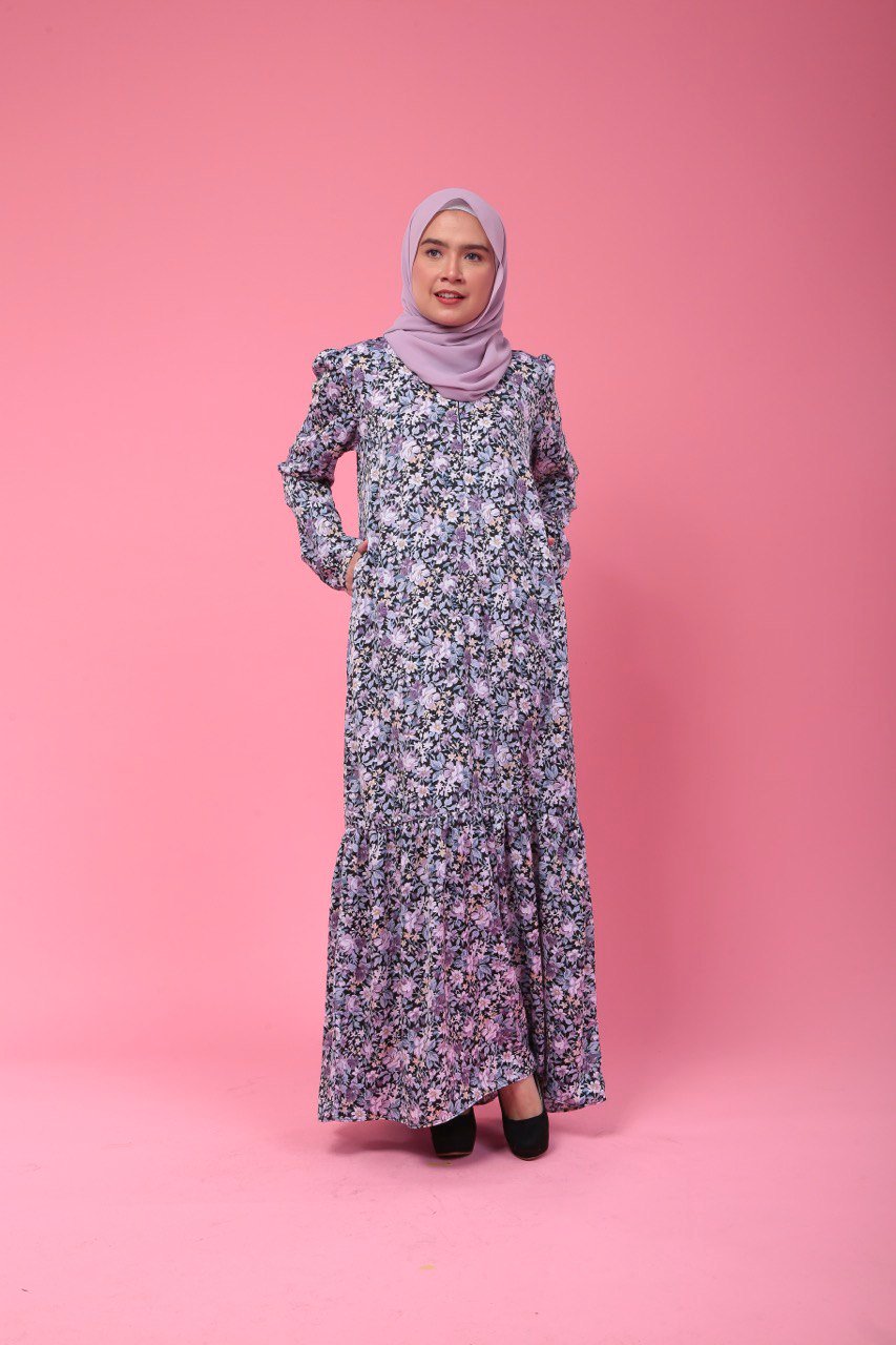 black purp floral mom 2 (ADULT) ELISA DRESS -BLACK/PURPLE FLORAL - Image 2