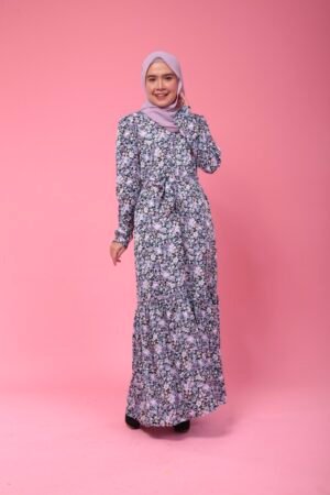 (ADULT) ELISA DRESS -BLACK/PURPLE FLORAL