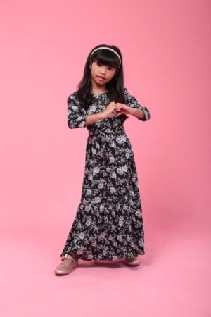 (KIDS) ELISA DRESS -BLACK/WHITE FLORAL