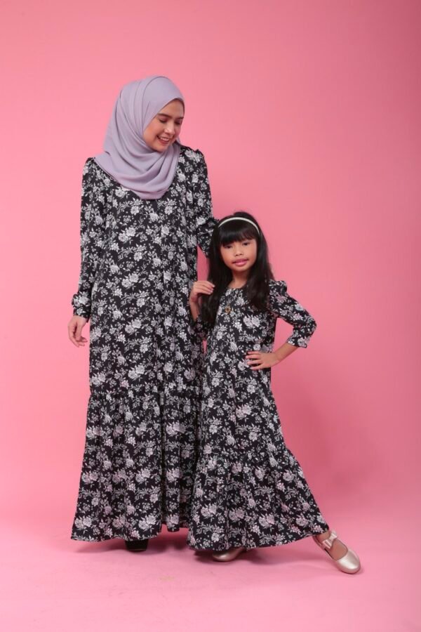 (KIDS) ELISA DRESS -BLACK/WHITE FLORAL