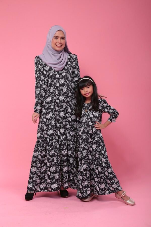 (KIDS) ELISA DRESS -BLACK/WHITE FLORAL