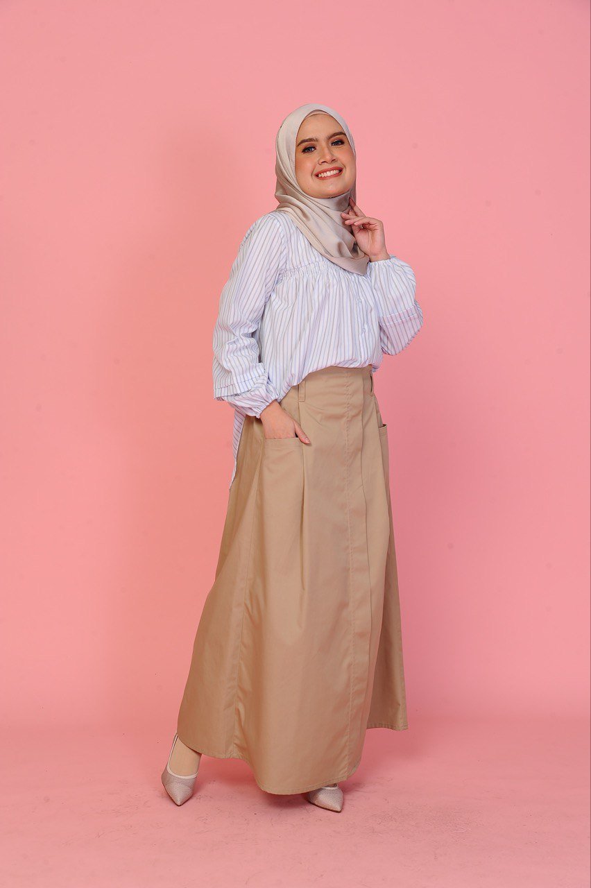 khaki mom 2 (ADULT) FREDA TOP & SKIRT -KHAKI - Image 2