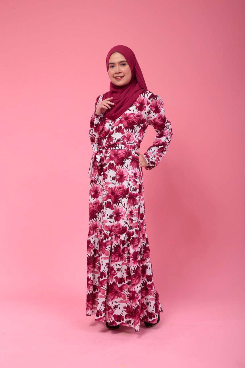 red floral mom (ADULT) ELISA DRESS -RED FLORAL - Image 1