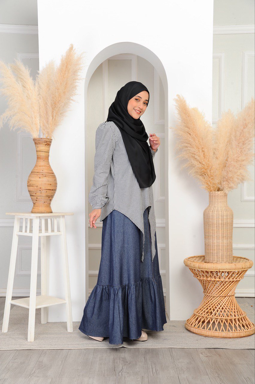 black mom loose (ADULT) JANE CHECKERED TOP -BLACK - Image 4