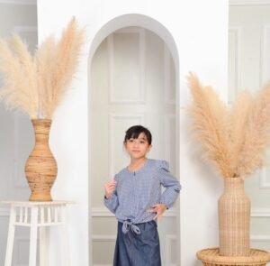 (KIDS) JANE CHECKERED TOP -NAVY