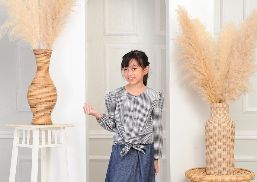 skirt dark kids (KIDS) JANE CHECKERED TOP -BLACK - Image 1