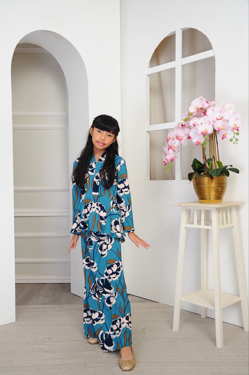 teal kids 2 (KIDS) THALIA KEBAYA PEPLUM -TEAL - Image 1