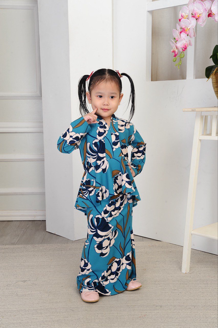 teal kids 5 (KIDS) THALIA KEBAYA PEPLUM -TEAL - Image 5