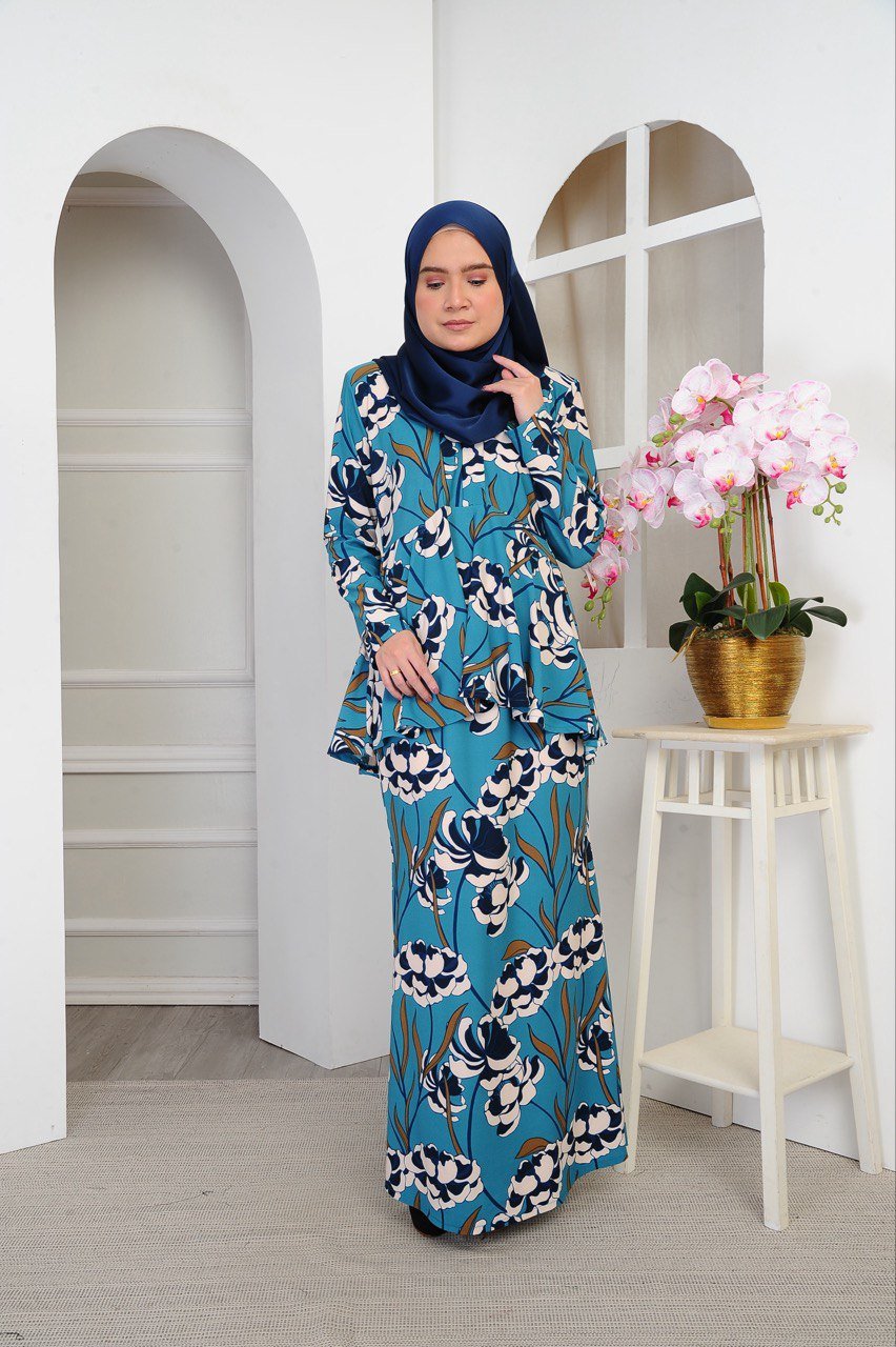 teal mom 2 (ADULT) THALIA KEBAYA PEPLUM -TEAL - Image 3