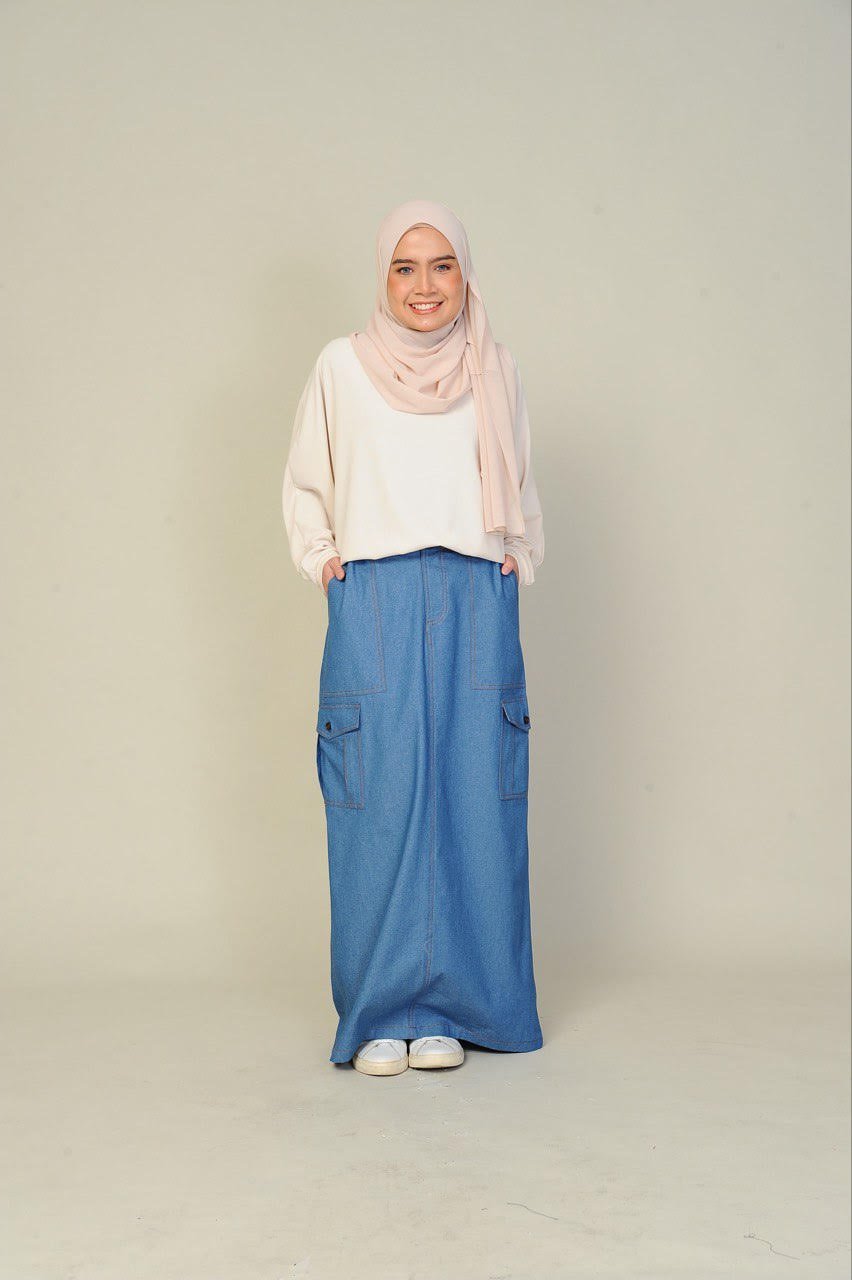 denim mom 2 (ADULT) NIKKI CARGO SKIRT -DENIM - Image 7