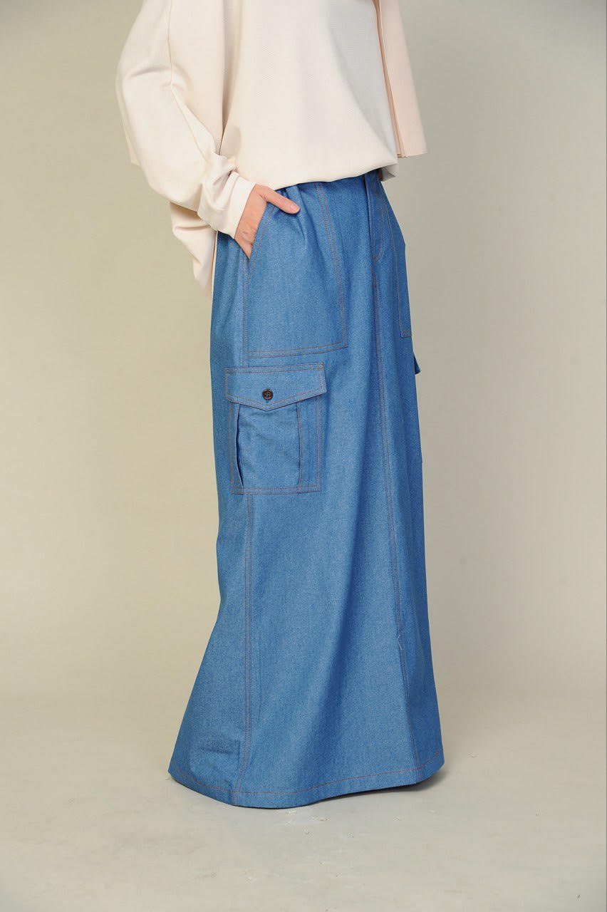 denim mom 3 (ADULT) NIKKI CARGO SKIRT -DENIM - Image 3