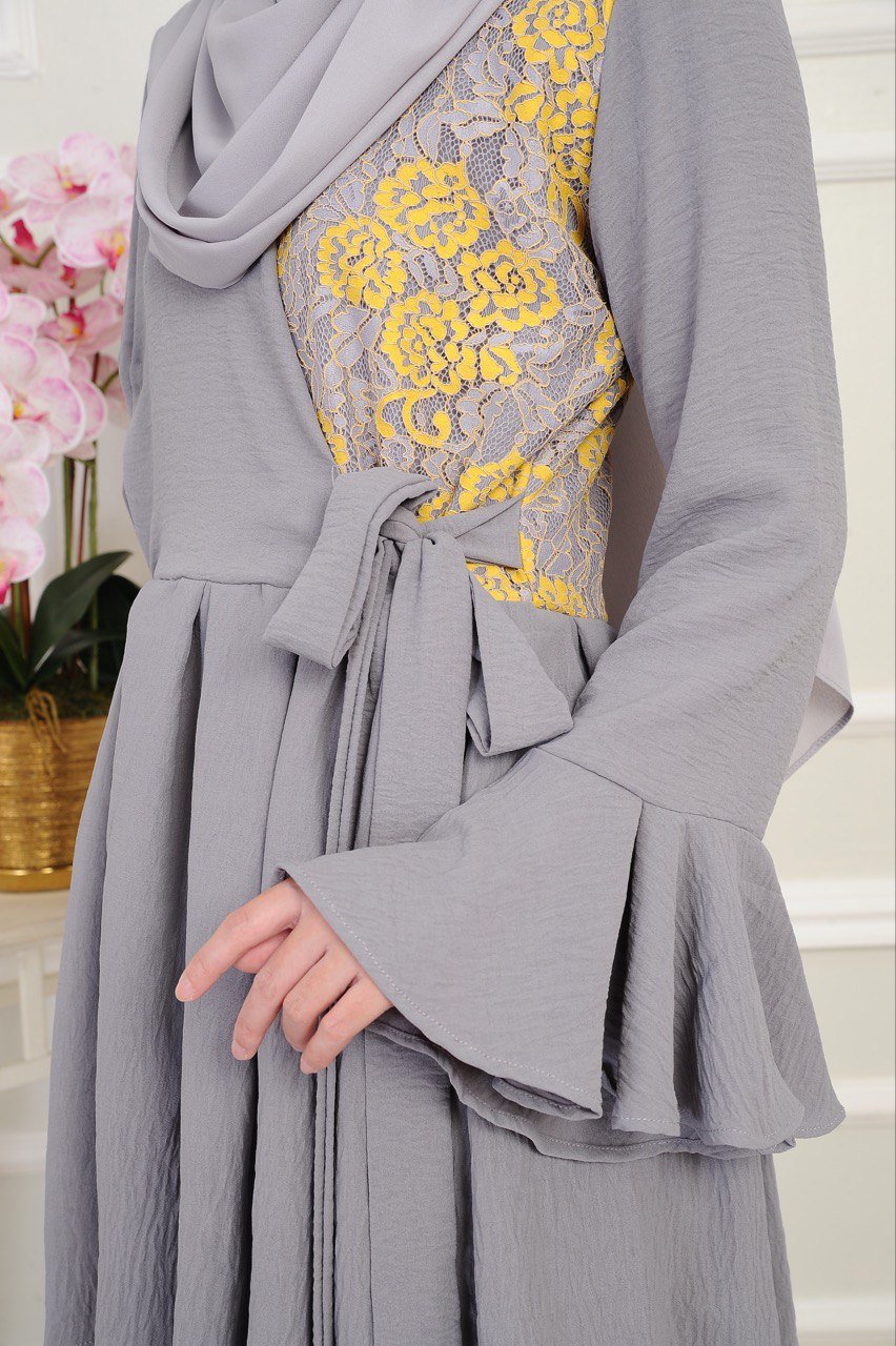 grey closeup (ADULT) JASMINE LACE KURUNG -GREY - Image 4