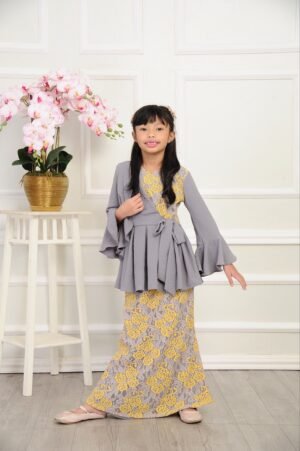 (KIDS) JASMINE LACE KURUNG -GREY