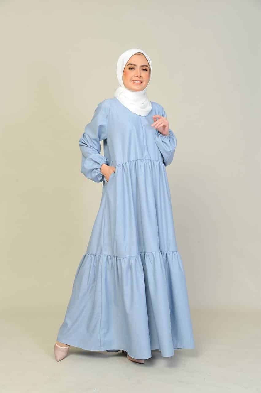 greyish blue mom 2 (ADULT) BLAIR DRESS -GREYISH BLUE - Image 2