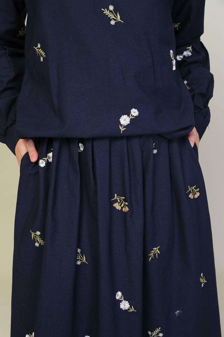 blue closeup 2 (ADULT) ELENORE TOP & SKIRT -MIDNIGHT BLUE - Image 8