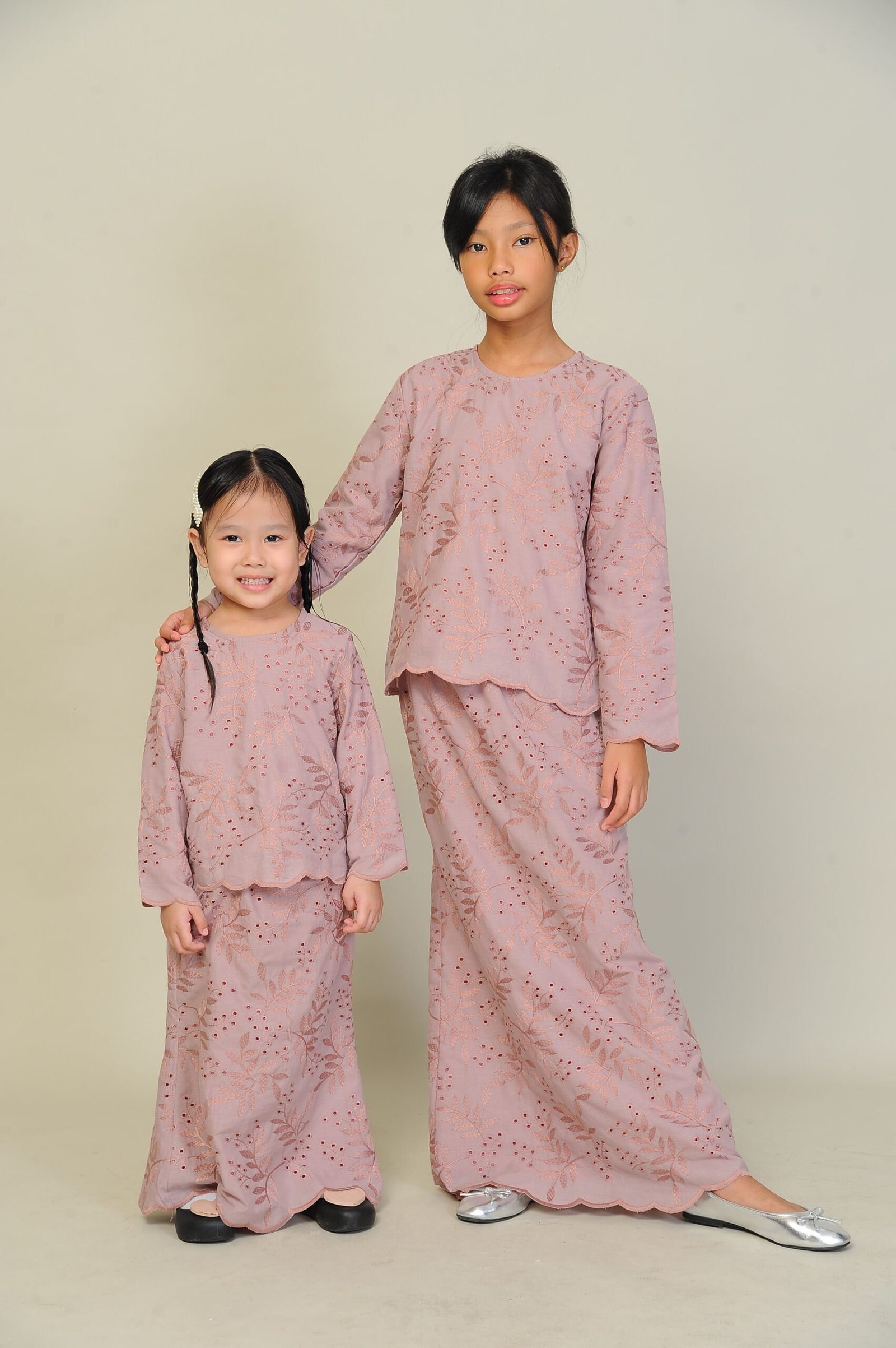 purp kids 6 (KIDS) ANGGUN EMBROIDERED KURUNG -DUSTY PINK - Image 3