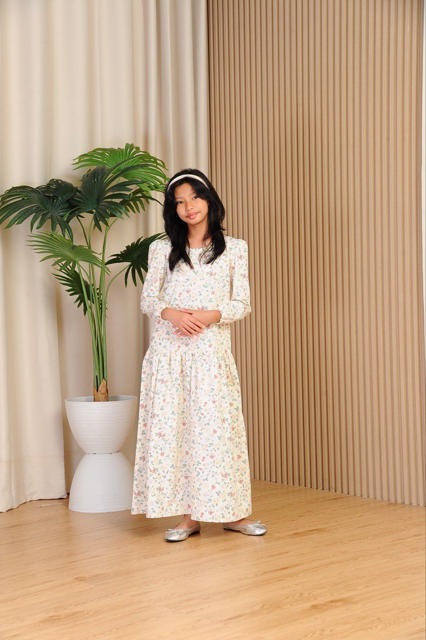cream kids (KIDS) ELLIE DRESS -CREAM FLORAL - Image 2