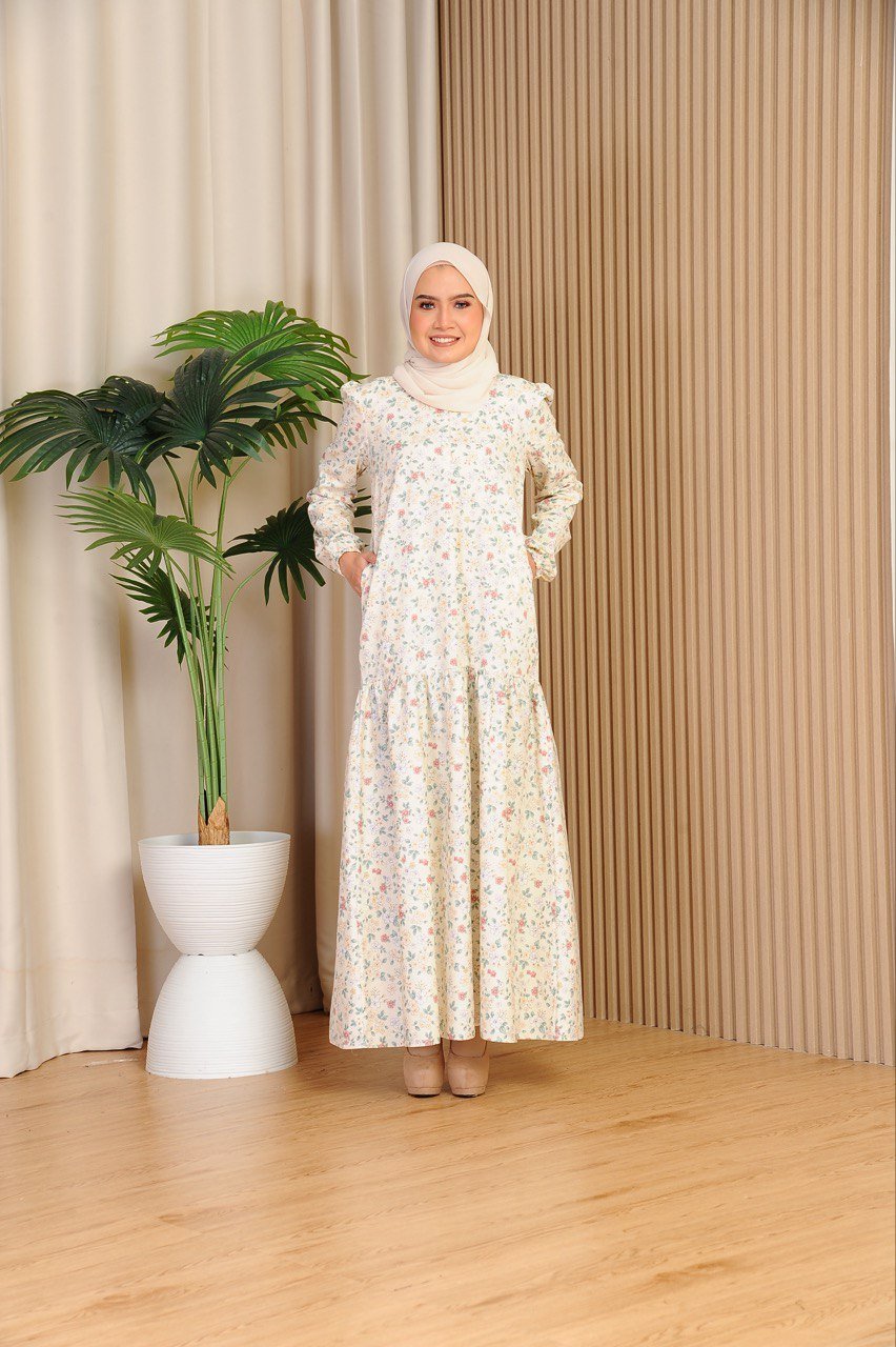 cream mom 2 (ADULT) ELLIE DRESS -CREAM FLORAL - Image 3