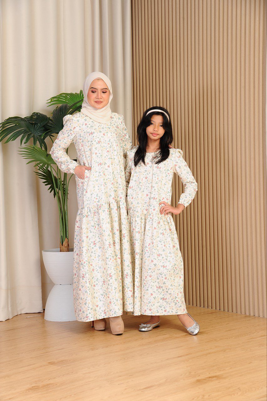 cream pair (ADULT) ELLIE DRESS -CREAM FLORAL - Image 6