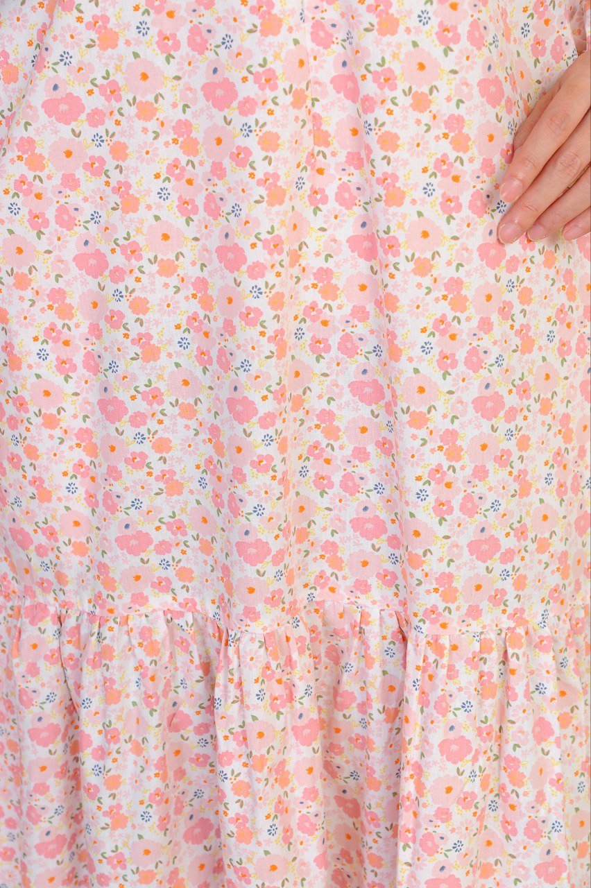 pink closeup (KIDS) ELLIE DRESS -PINK FLORAL - Image 4