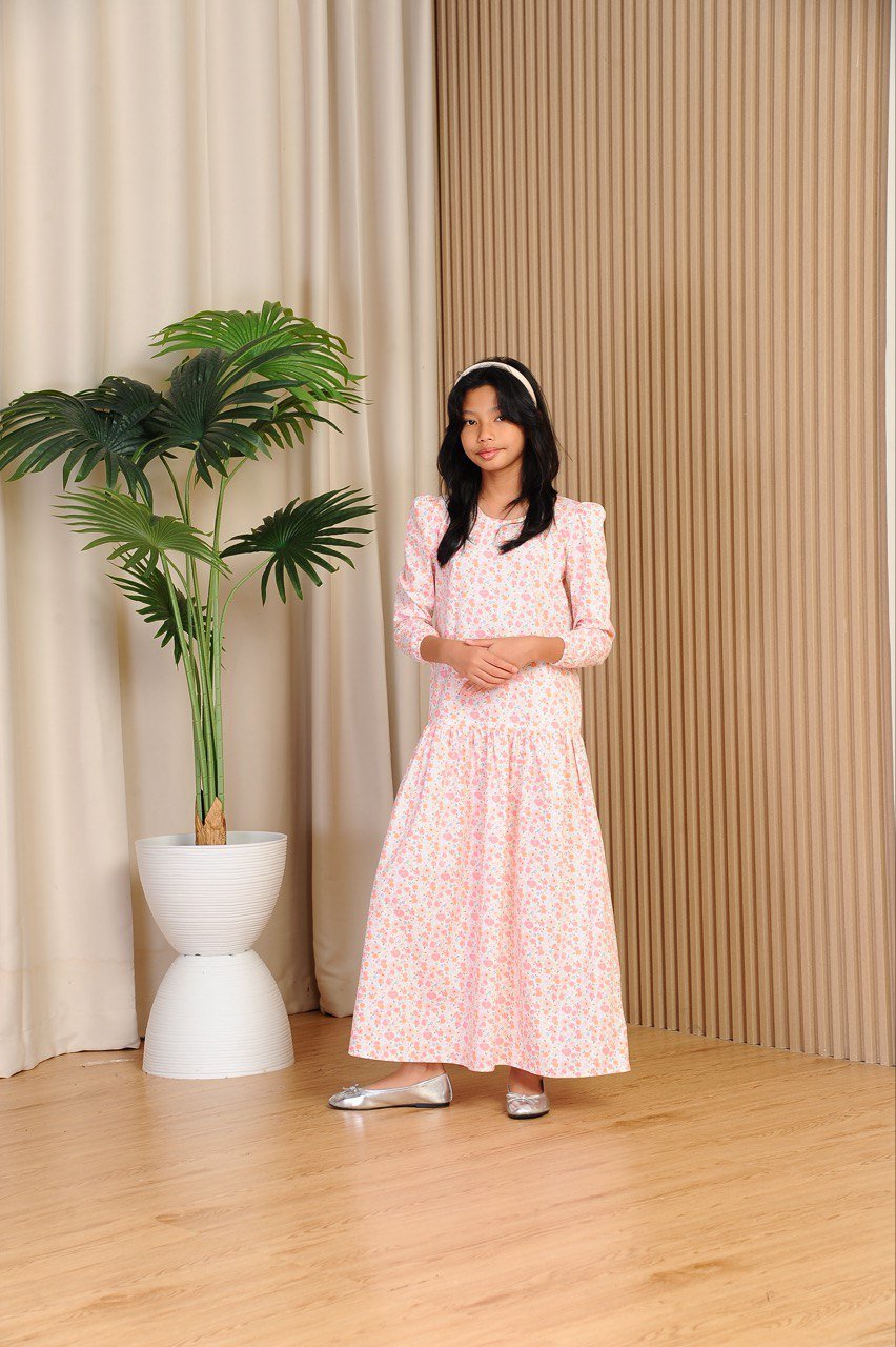 pink kids 3 (KIDS) ELLIE DRESS -PINK FLORAL - Image 1