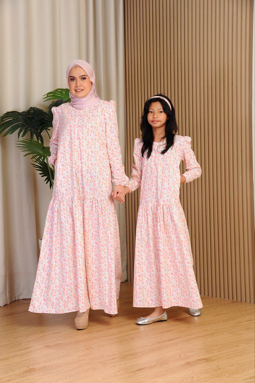 pink pair 2 (KIDS) ELLIE DRESS -PINK FLORAL - Image 6