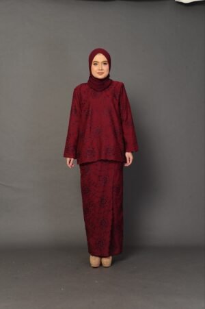(ADULT) ANGGUN EMBROIDERED KURUNG -BURGUNDY