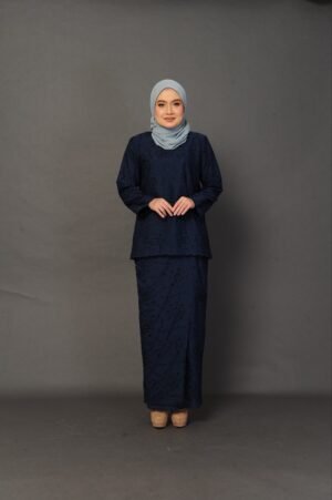 (ADULT) ANGGUN EMBROIDERED KURUNG -DARK NAVY